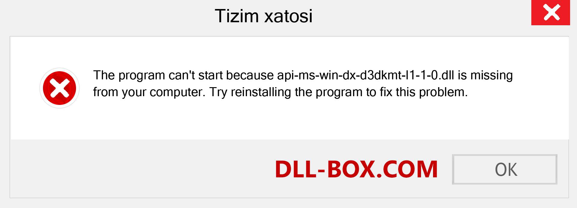 api-ms-win-dx-d3dkmt-l1-1-0.dll fayli yo'qolganmi?. Windows 7, 8, 10 uchun yuklab olish - Windowsda api-ms-win-dx-d3dkmt-l1-1-0 dll etishmayotgan xatoni tuzating, rasmlar, rasmlar